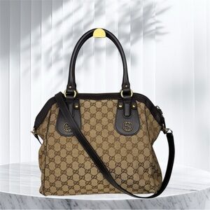 GUCCI Scarlett Tote Shoulder Bag GG Logo Leather & Canvas Two-Way Bag